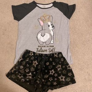 Clothing set of pjs with corgis and crowns! 18/20 size